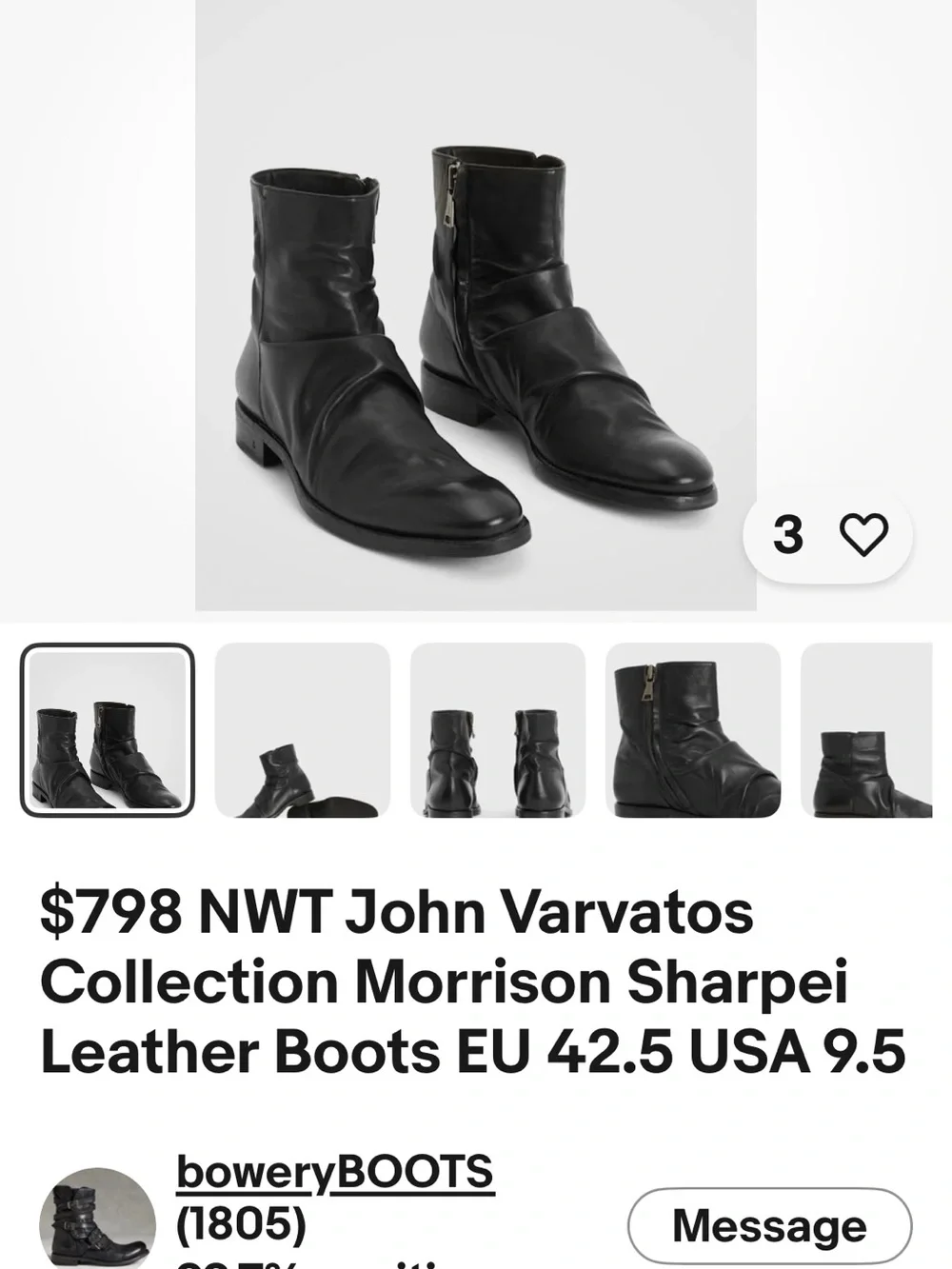 John Varvatos Morrison Sharpey Leather Zip Ankle Boots